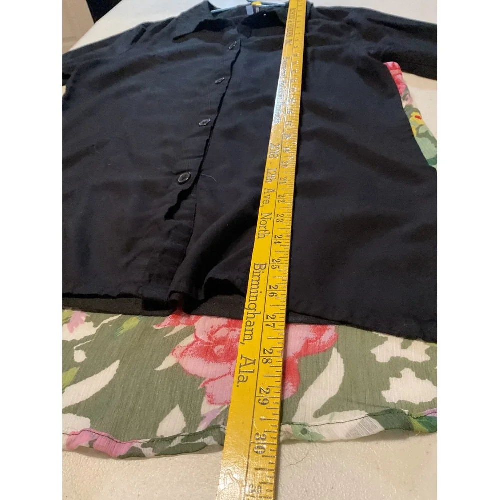 Kaktus Womens Black Button Front Layered Floral Shirt M - Picture 8 of 9